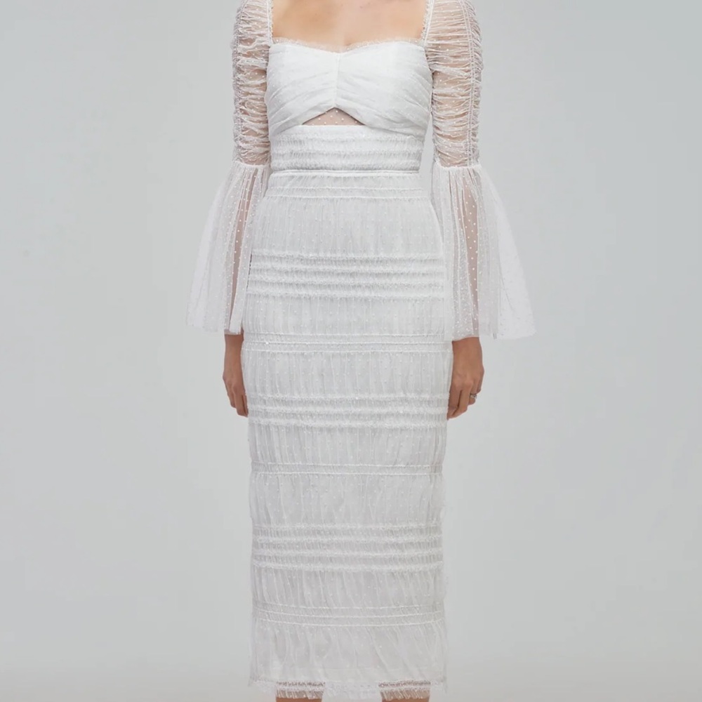 Self-Portrait White Lace Midi Dress
